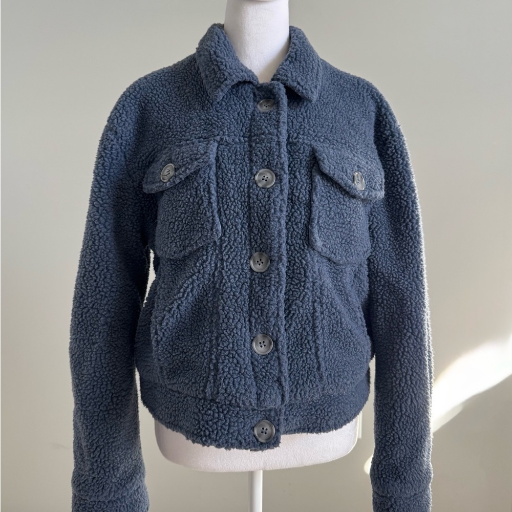 Ashley Vintage Charm Blue Cropped Teddy Fleece Sherpa Jacket Medium